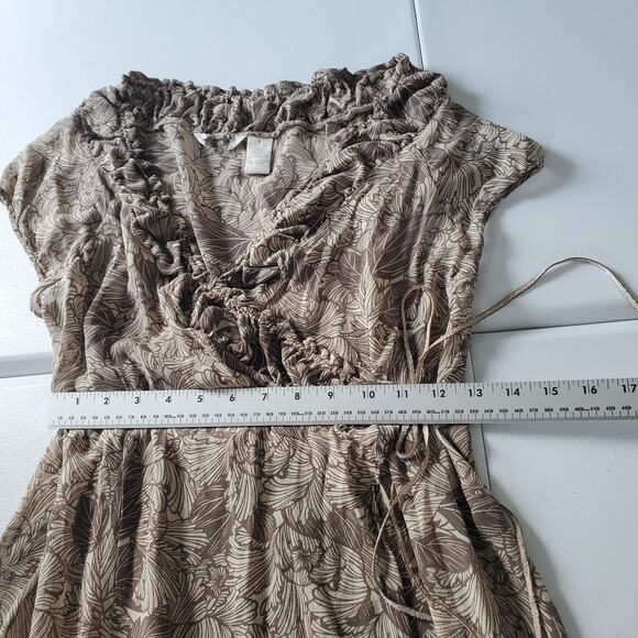 Whimsy Fairy Silk Wrap Dress Womens 8 Brown Leaf Sheer V Neck Maxi Short Sleeve - Picture 7 of 10